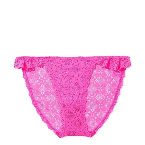 Victoria's Secret Crochet Lace String Bikini Panty Pink Medium NEW - Picture 2 of 6